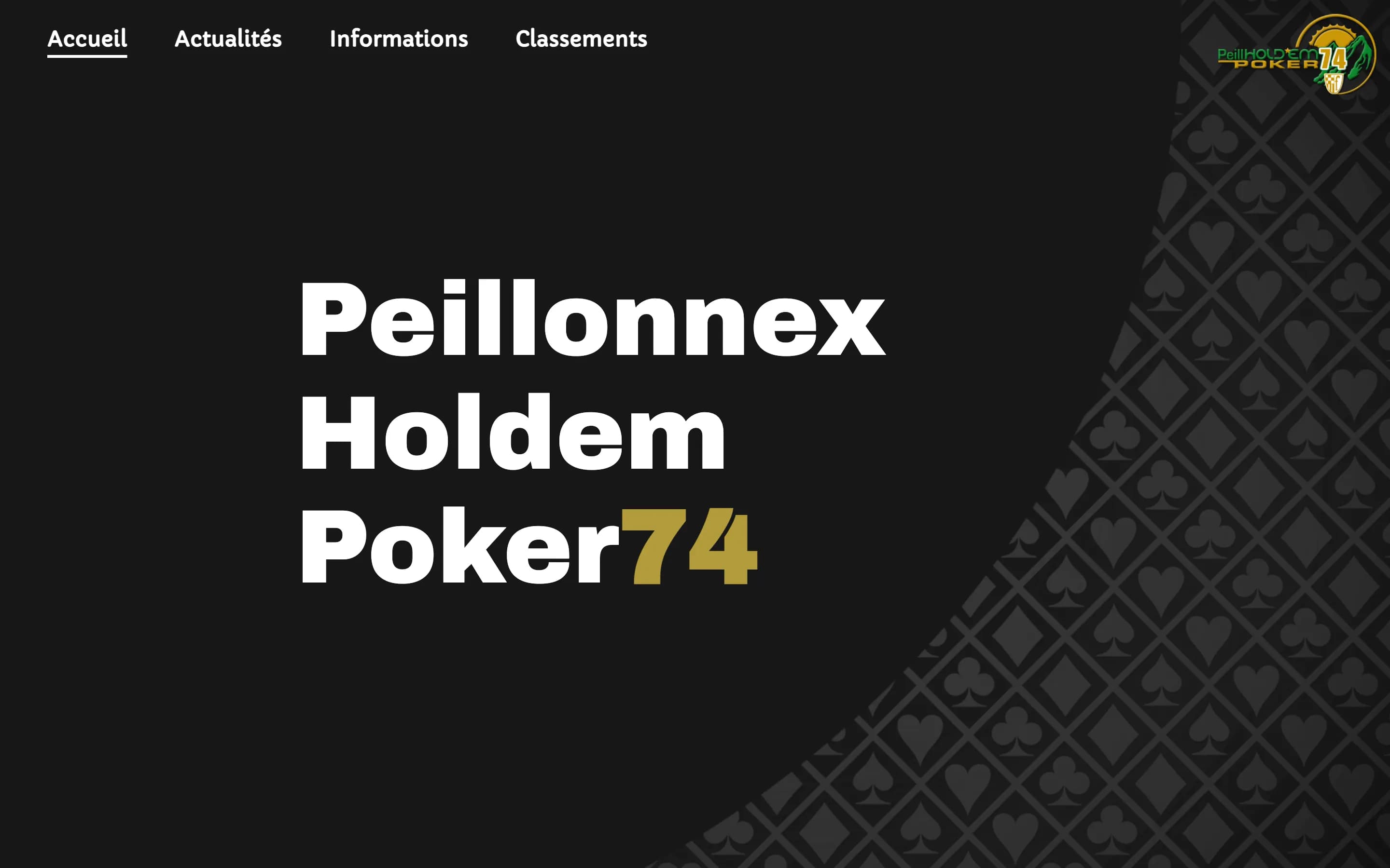 L'ancien site du club sur ordinateur, avant sa refonte : « Peillonnex Holdem Poker74 » en grand sur fond noir